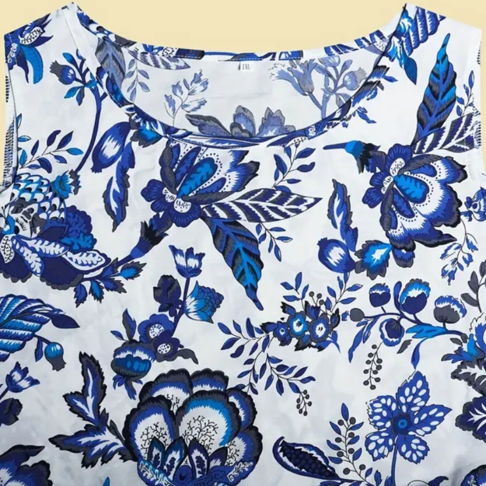 Sz 20 NEW Blue/White Floral Cold Shoulder Dress 27.75" PTP, 43.75" Long SOFT - Picture 5 of 15